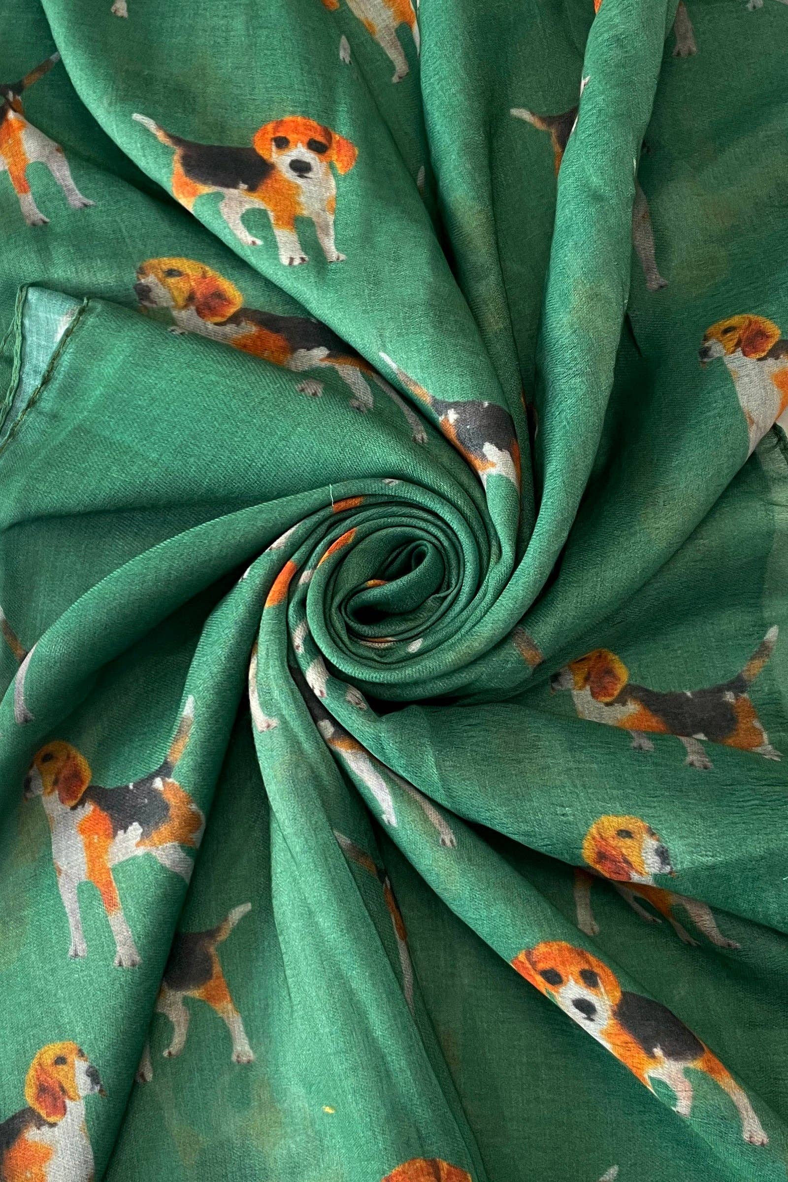Beagle Dog/Puppy Print Frayed Scarf: Denim