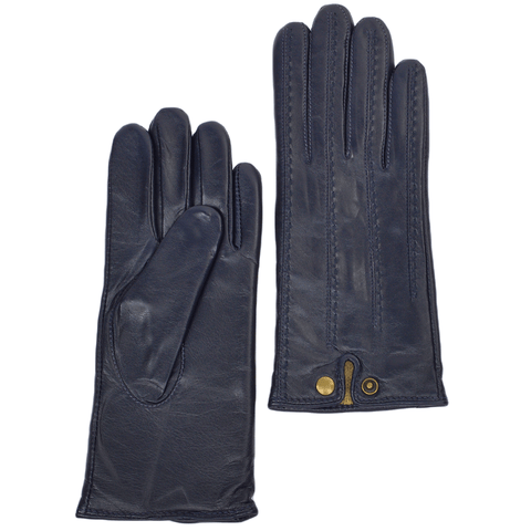 Low Newton Women's Stitch-Detail Leather Gloves – Navy
