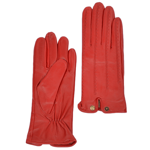 Low Newton Women's Stitch-Detail Leather Gloves – Red