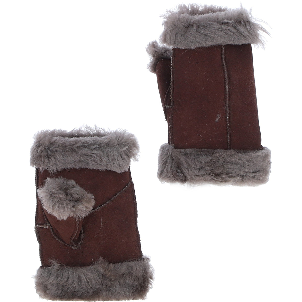 Craster Women's Sheepskin Fingerless Mittens – Brown