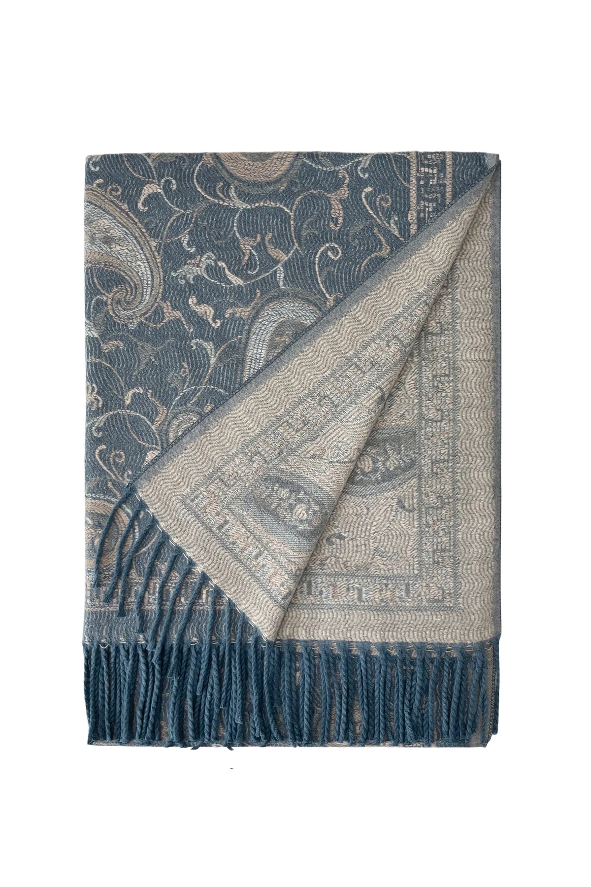 Slate Blue Reversible Paisley Wool Scarf