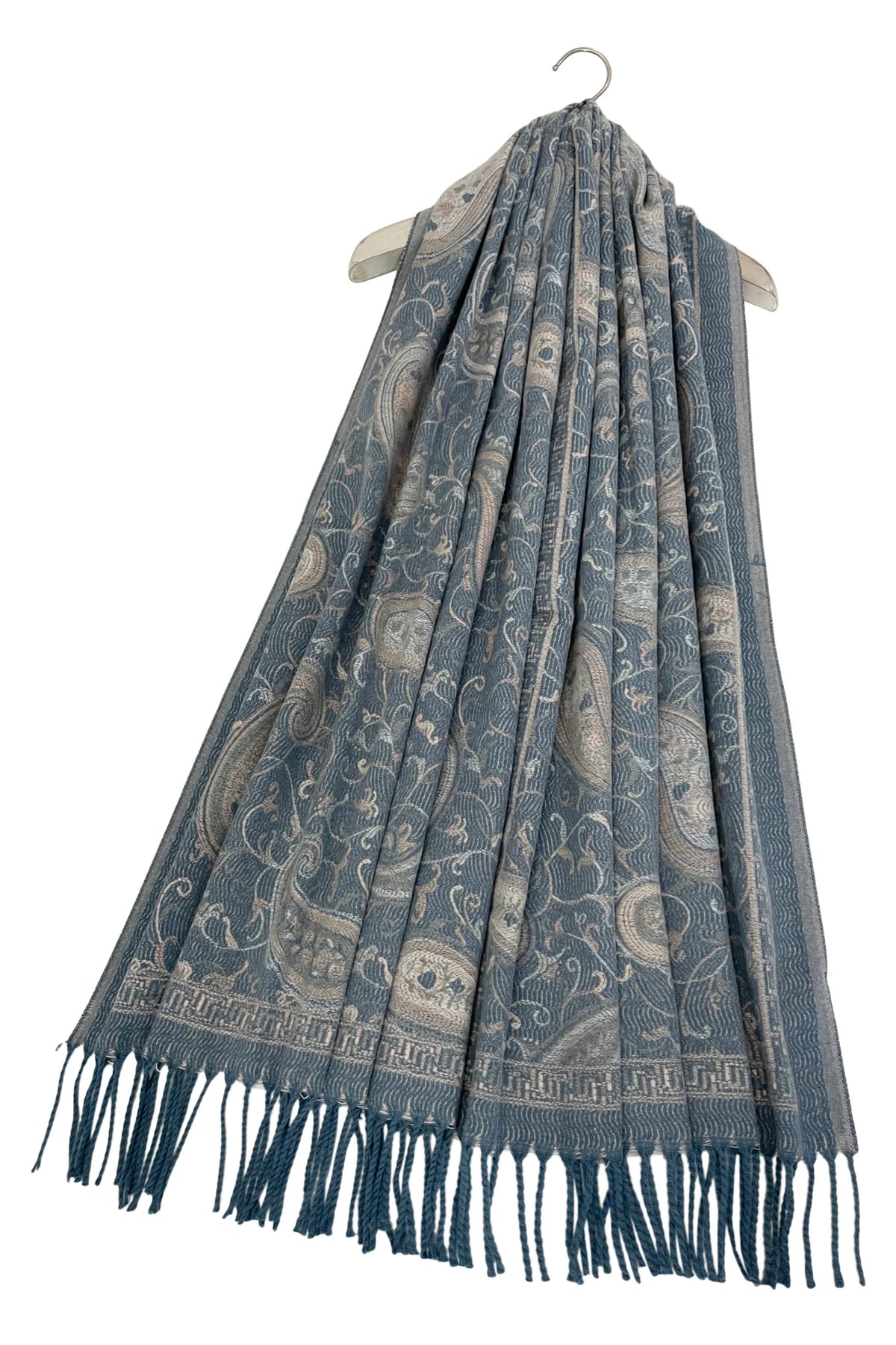 Slate Blue Reversible Paisley Wool Scarf