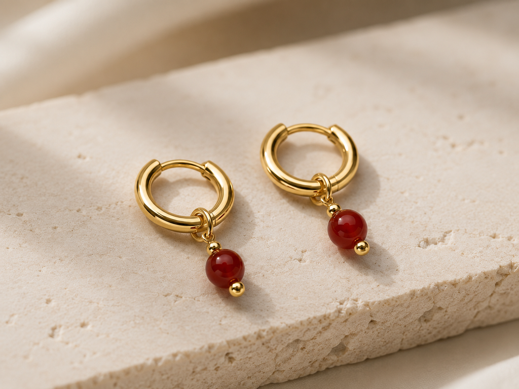 Gold Carnelian Huggies