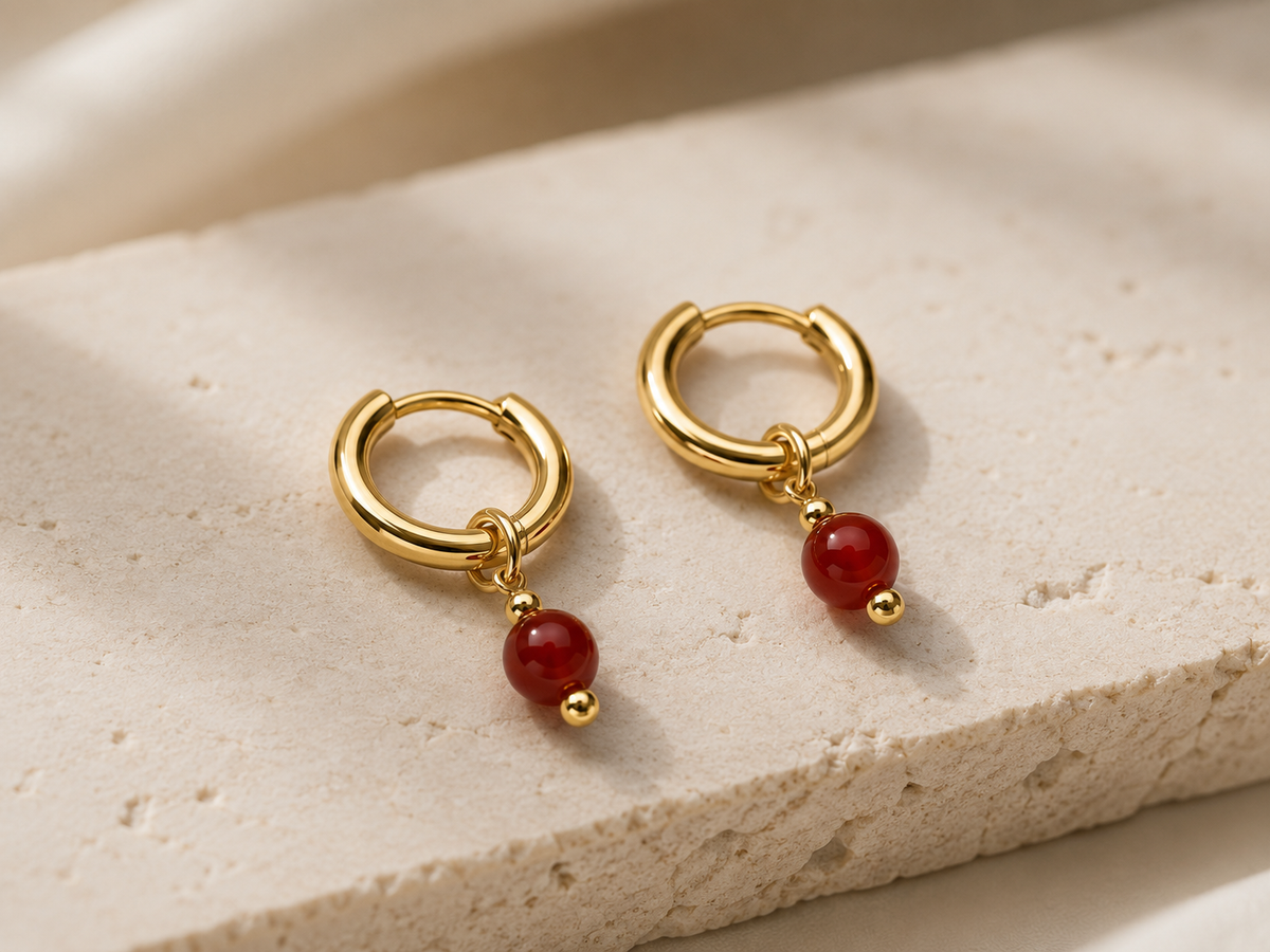 Gold Carnelian Huggies