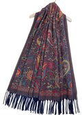 Navy Heritage Paisley Wool Tassel Scarf
