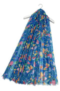 Watercolour Paisley Floral Print Frayed Scarf: Blue