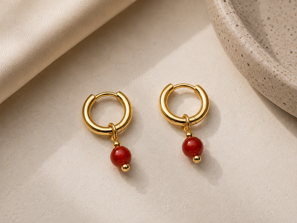 Gold Carnelian Huggies