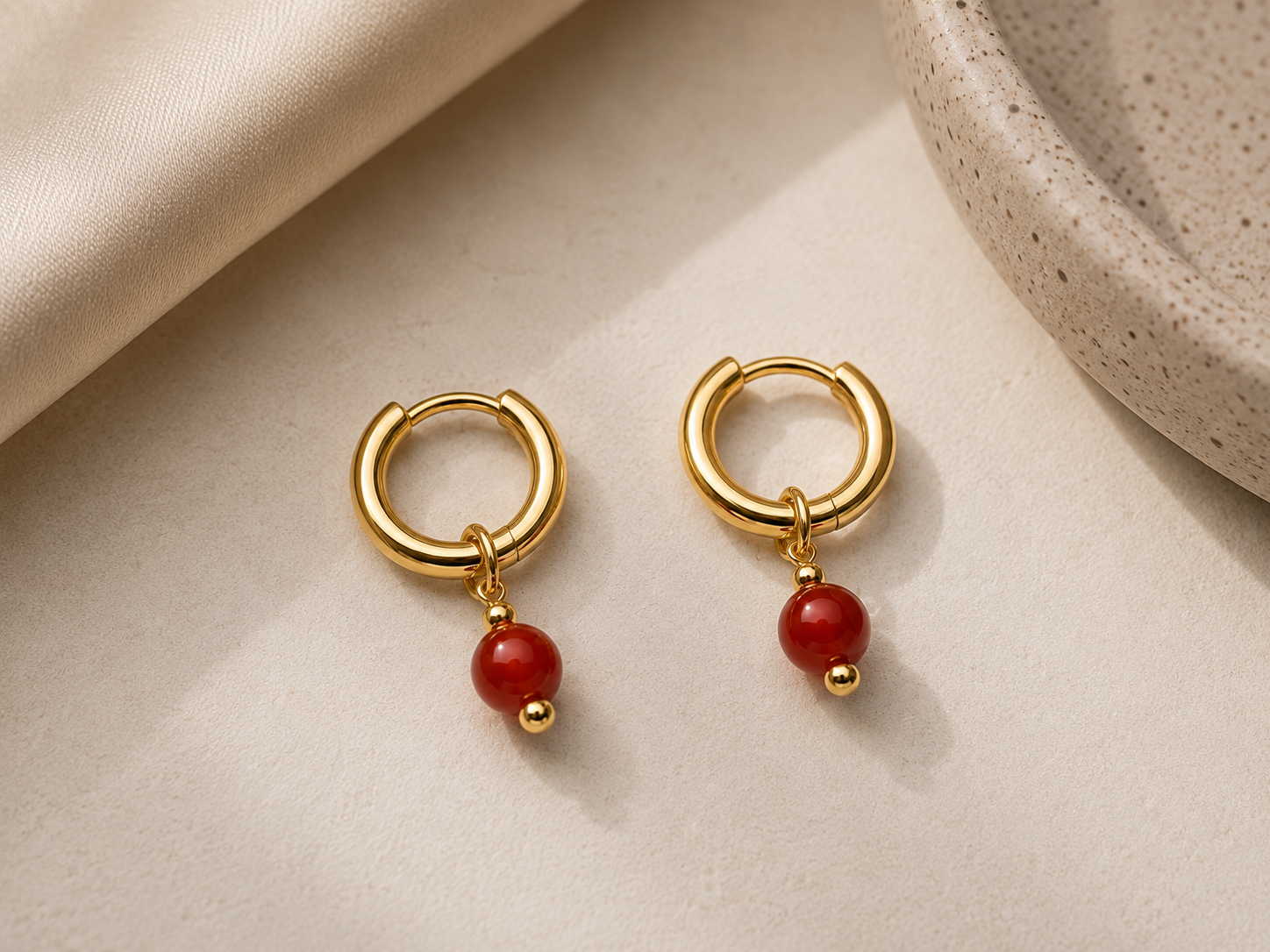 Gold Carnelian Huggies