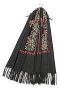 Charcoal Embroidered Rose Panel Scarf