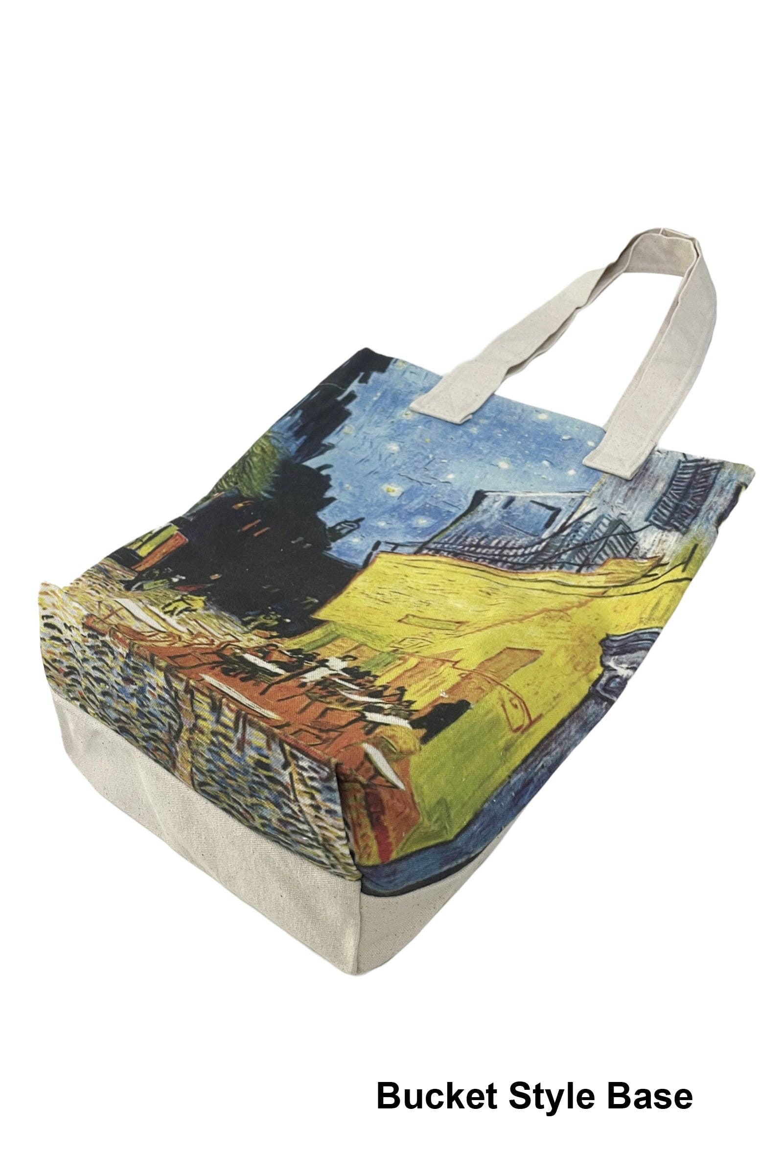 Van Gogh Terrace At Night Print Cotton Tote Bag: Multi