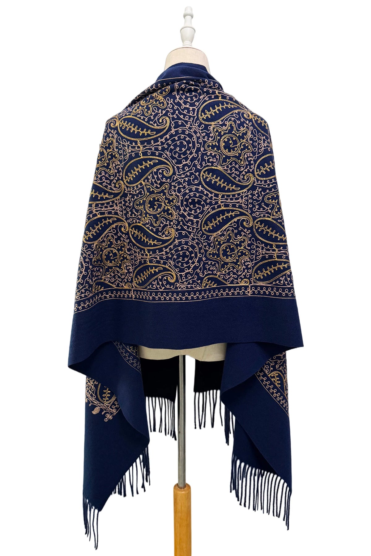 Midnight Navy Gold-Thread Paisley Shawl