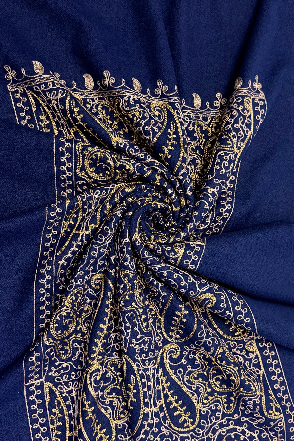 Midnight Navy Gold-Thread Paisley Shawl