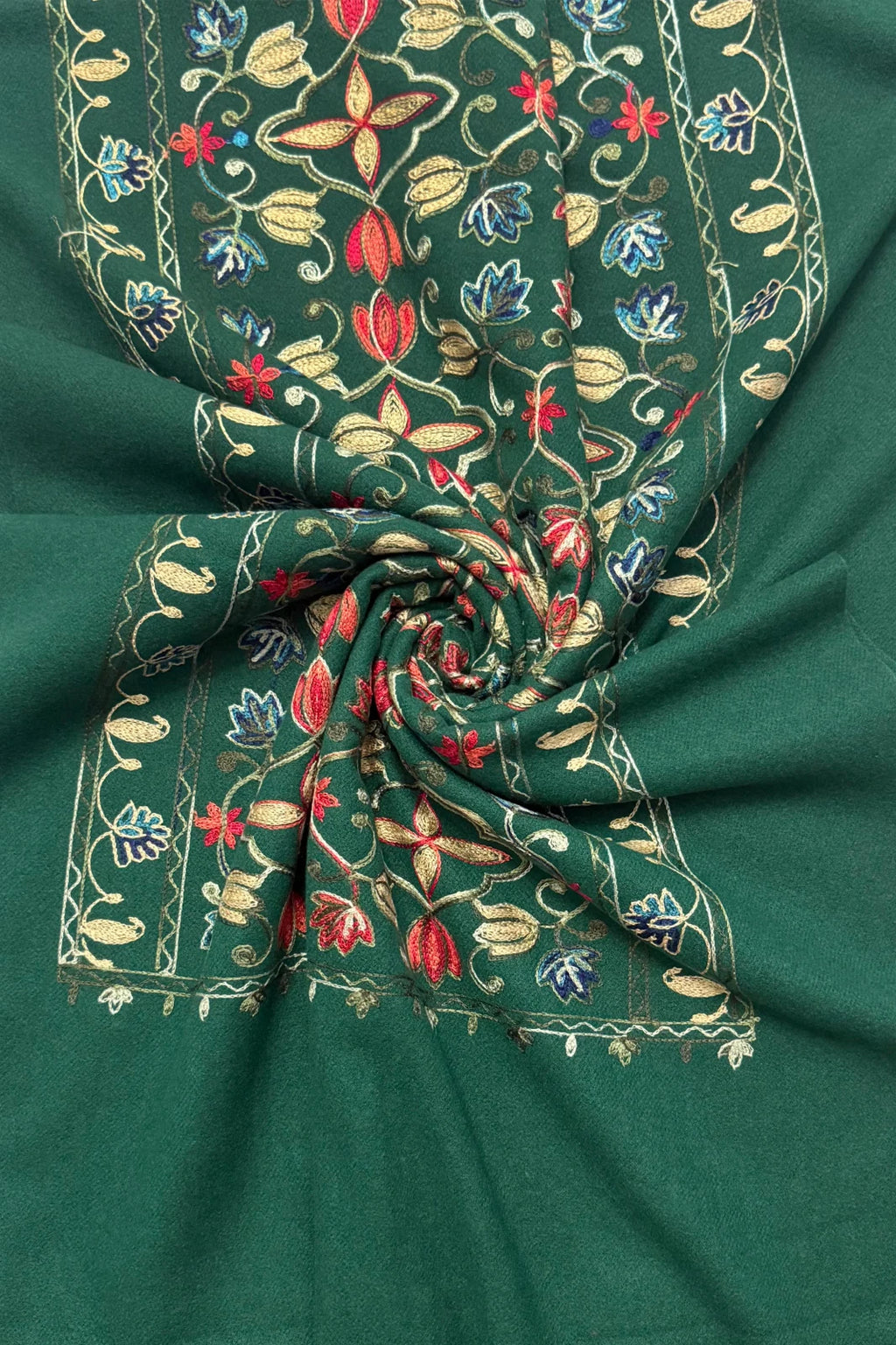 Forest Green Embroidered Tulip Tassel Scarf