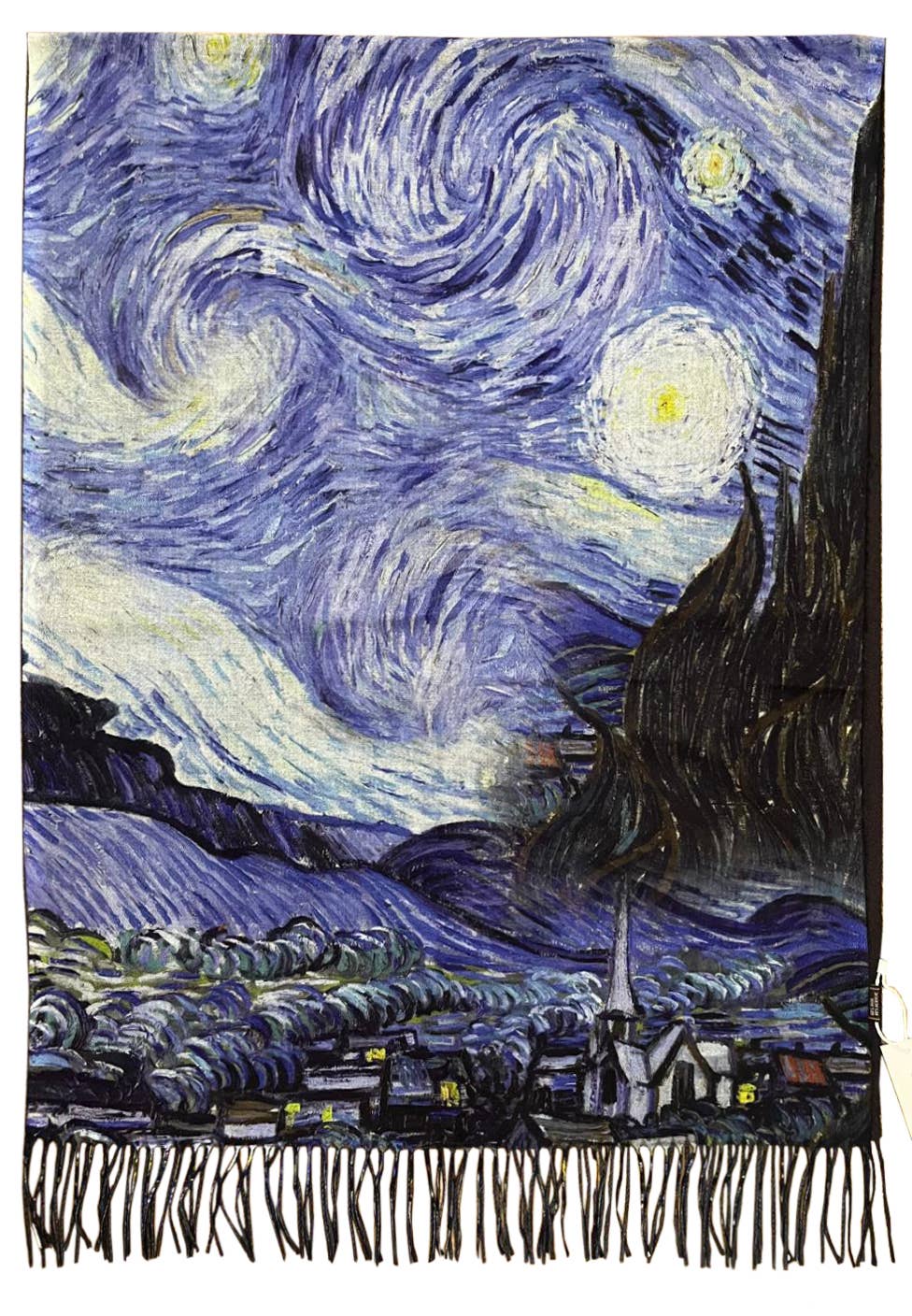 Van Gogh Starry Night Art Print Wool Tassel Scarf: Blue