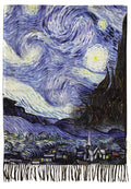 Van Gogh Starry Night Art Print Wool Tassel Scarf: Blue