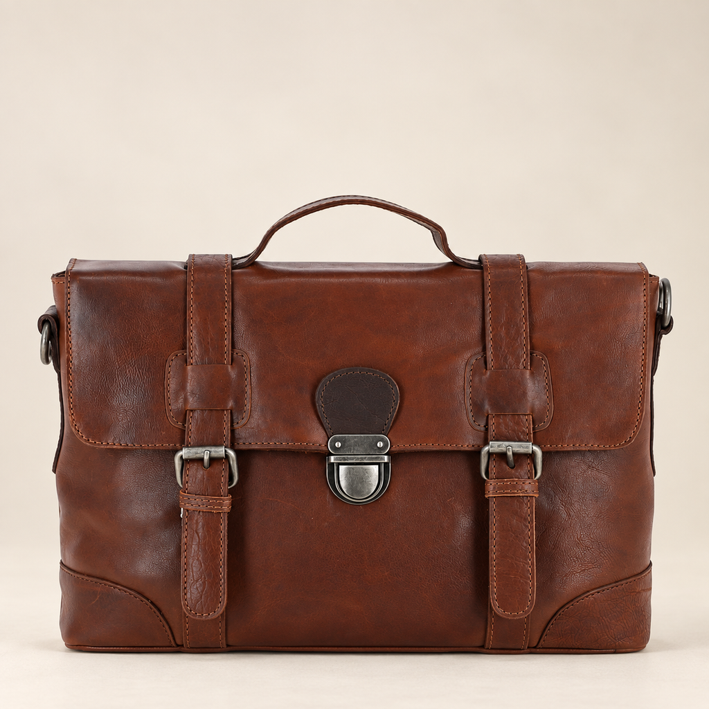 Milled Tan Leather Messenger Bag