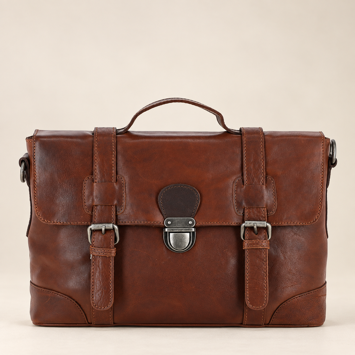Milled Tan Leather Messenger Bag