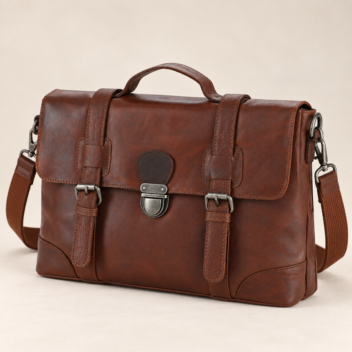 Milled Tan Leather Messenger Bag