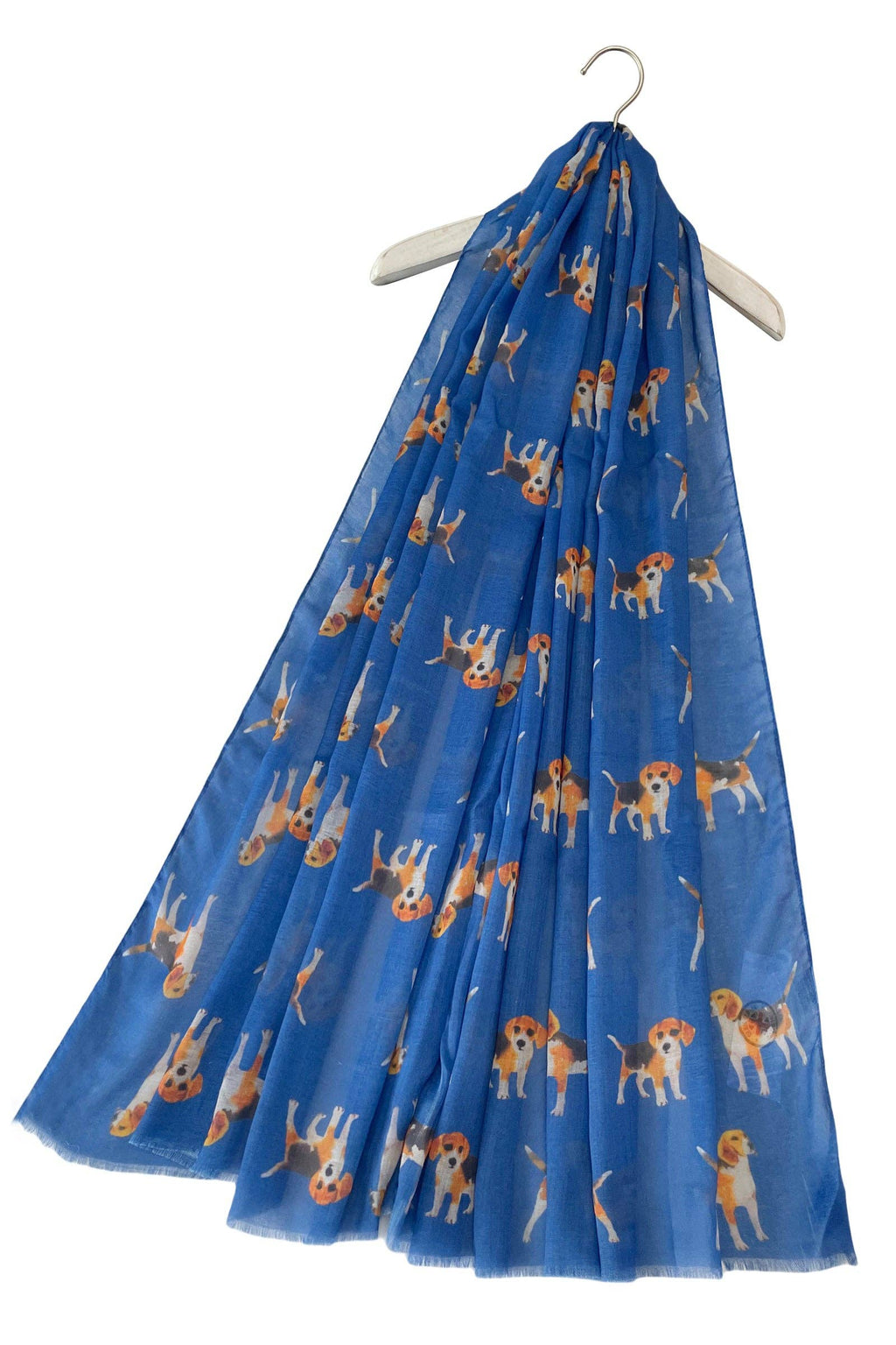 Beagle Dog/Puppy Print Frayed Scarf: Denim