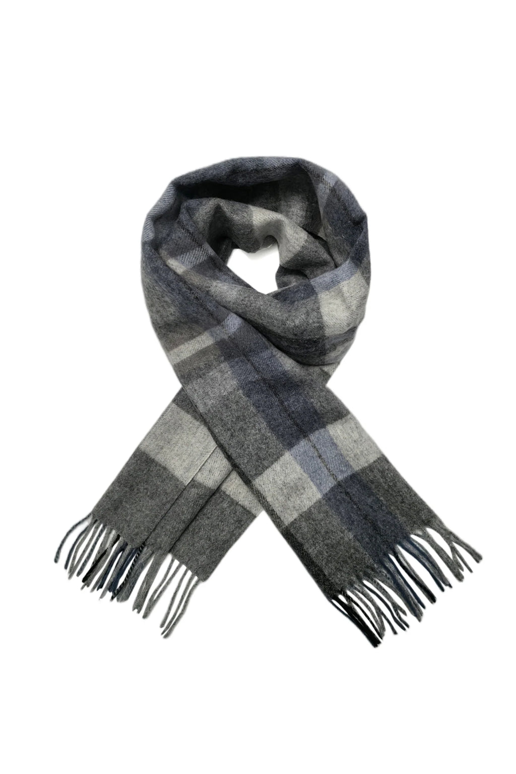 Fieldstone Northumberland Grey & Blue Check Wool Scarf