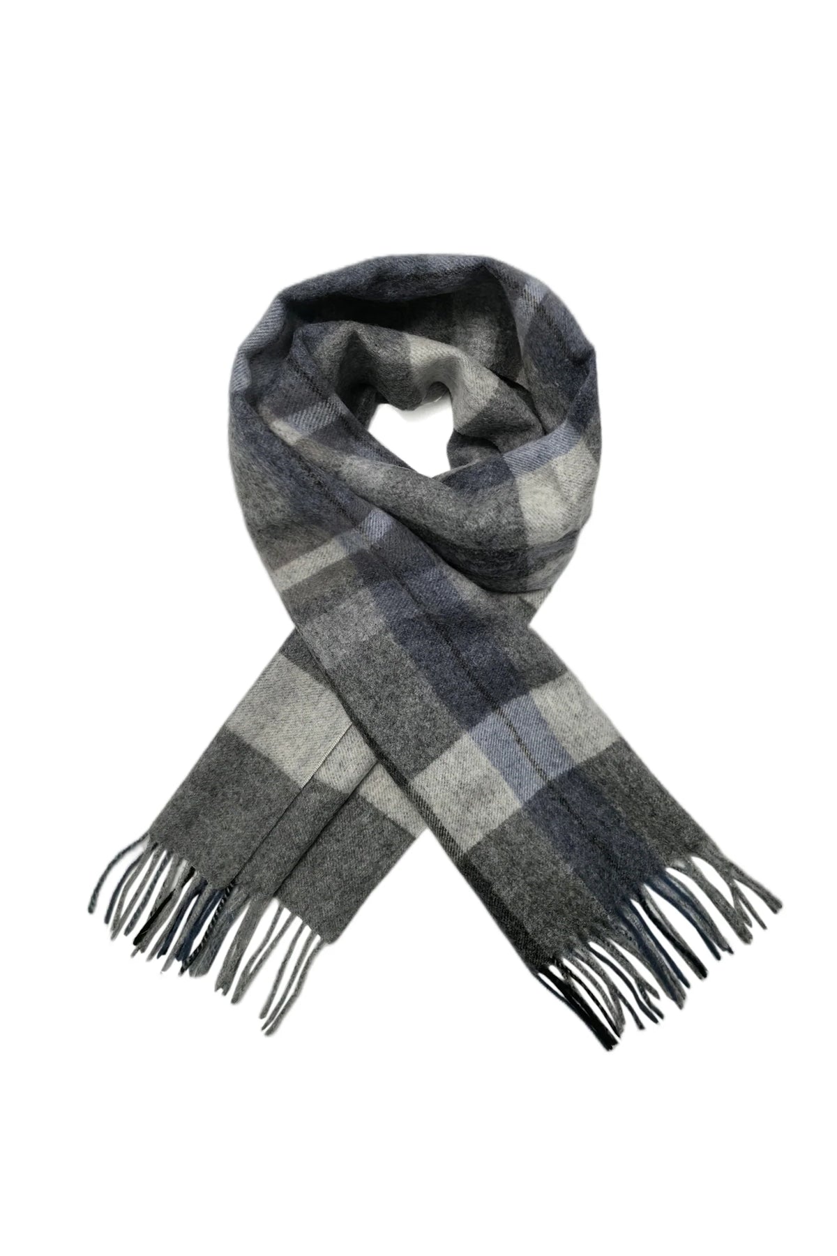 Fieldstone Northumberland Grey & Blue Check Wool Scarf