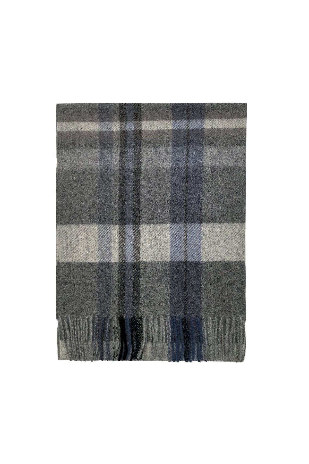 Fieldstone Northumberland Grey & Blue Check Wool Scarf
