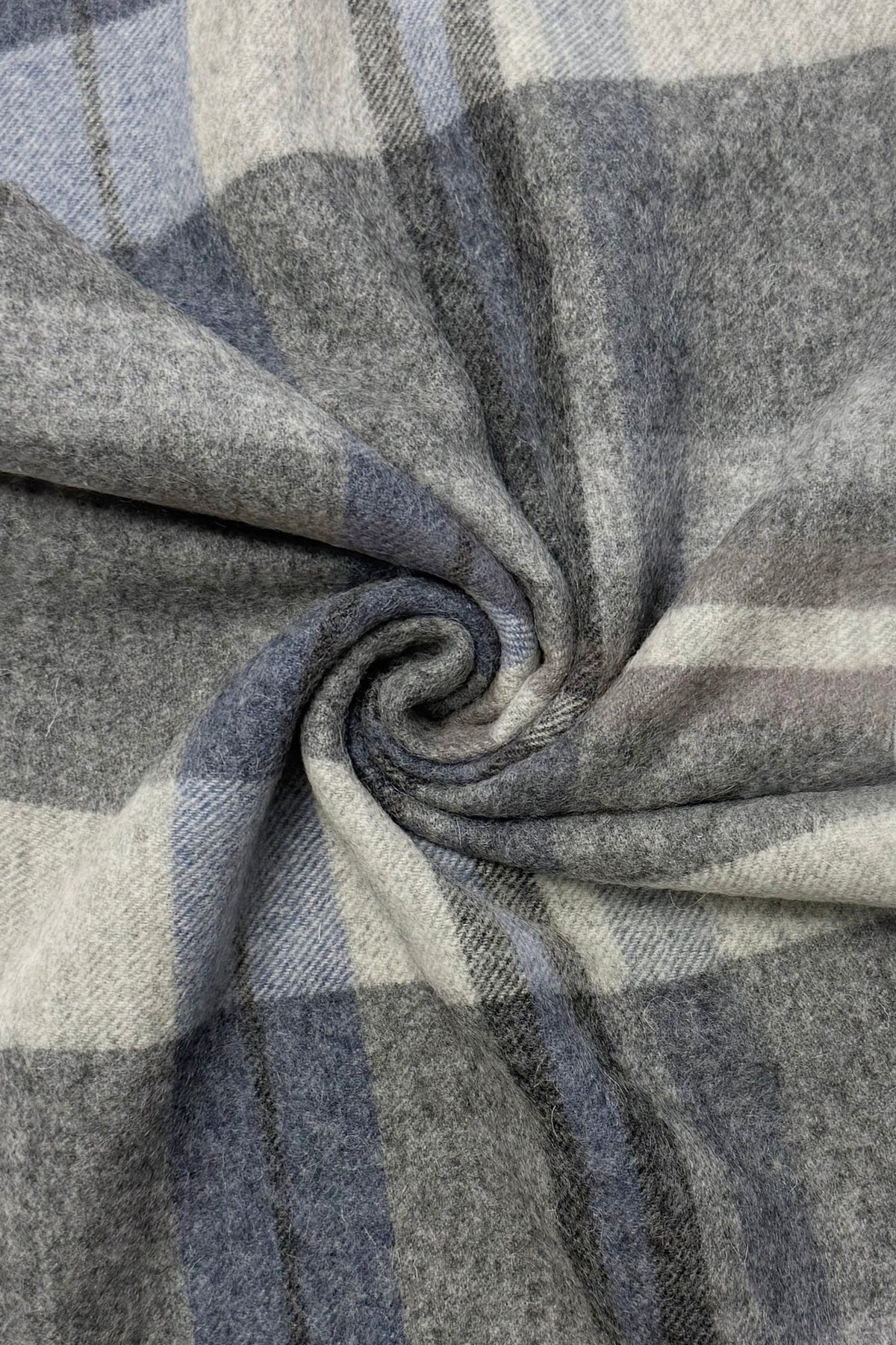 Fieldstone Northumberland Grey & Blue Check Wool Scarf