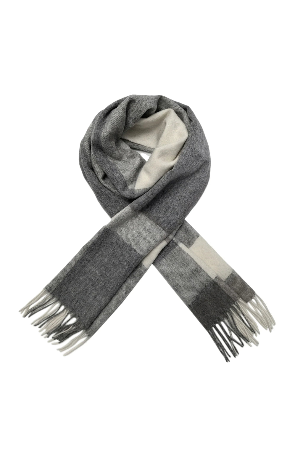 Fieldstone Northumberland Grey & Cream Check Wool Scarf