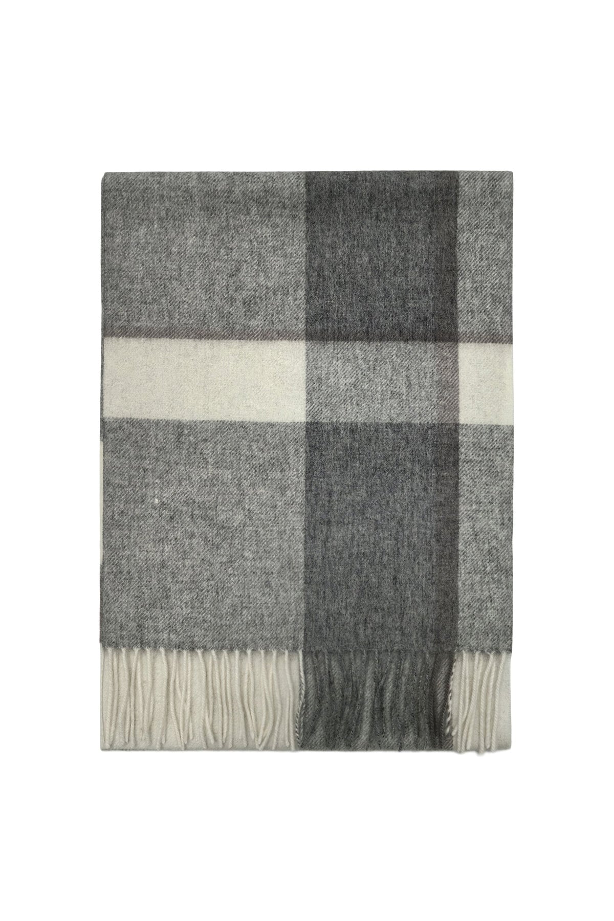 Fieldstone Northumberland Grey & Cream Check Wool Scarf