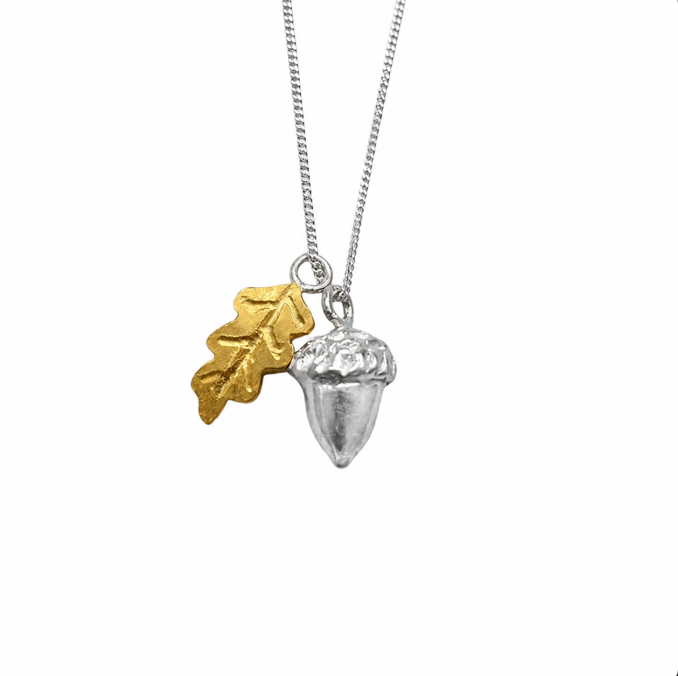 Silver Tiny Acorn and 18ct Gold Plated Oak Leaf Necklace