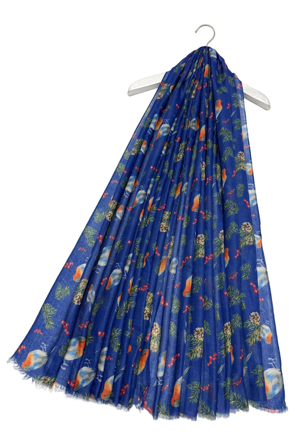 Midnight Blue Robin & Winter Berry Scarf