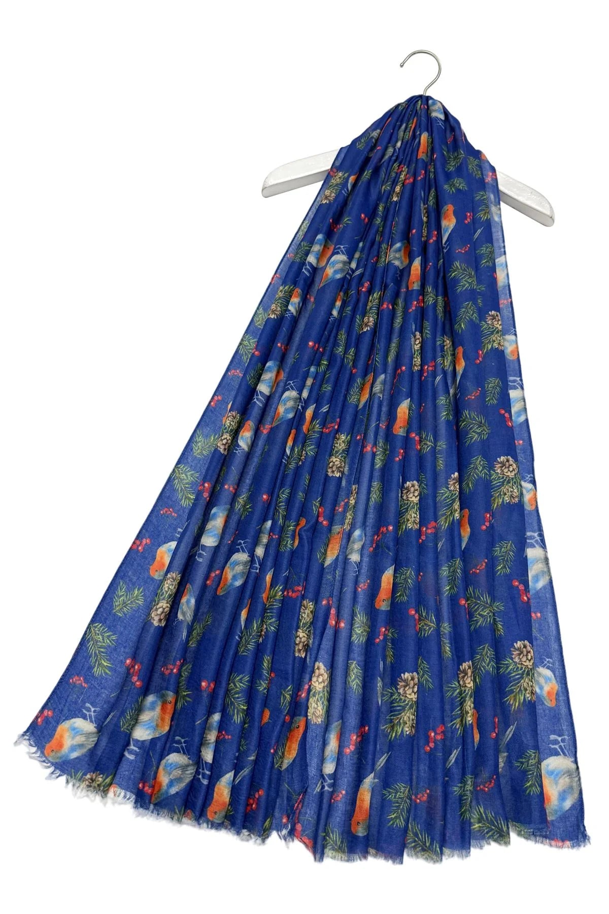 Midnight Blue Robin & Winter Berry Scarf