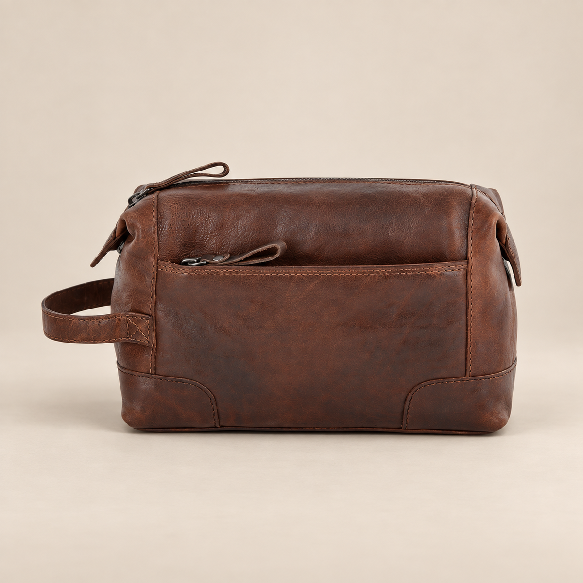 Milled Tan Leather Wash Bag