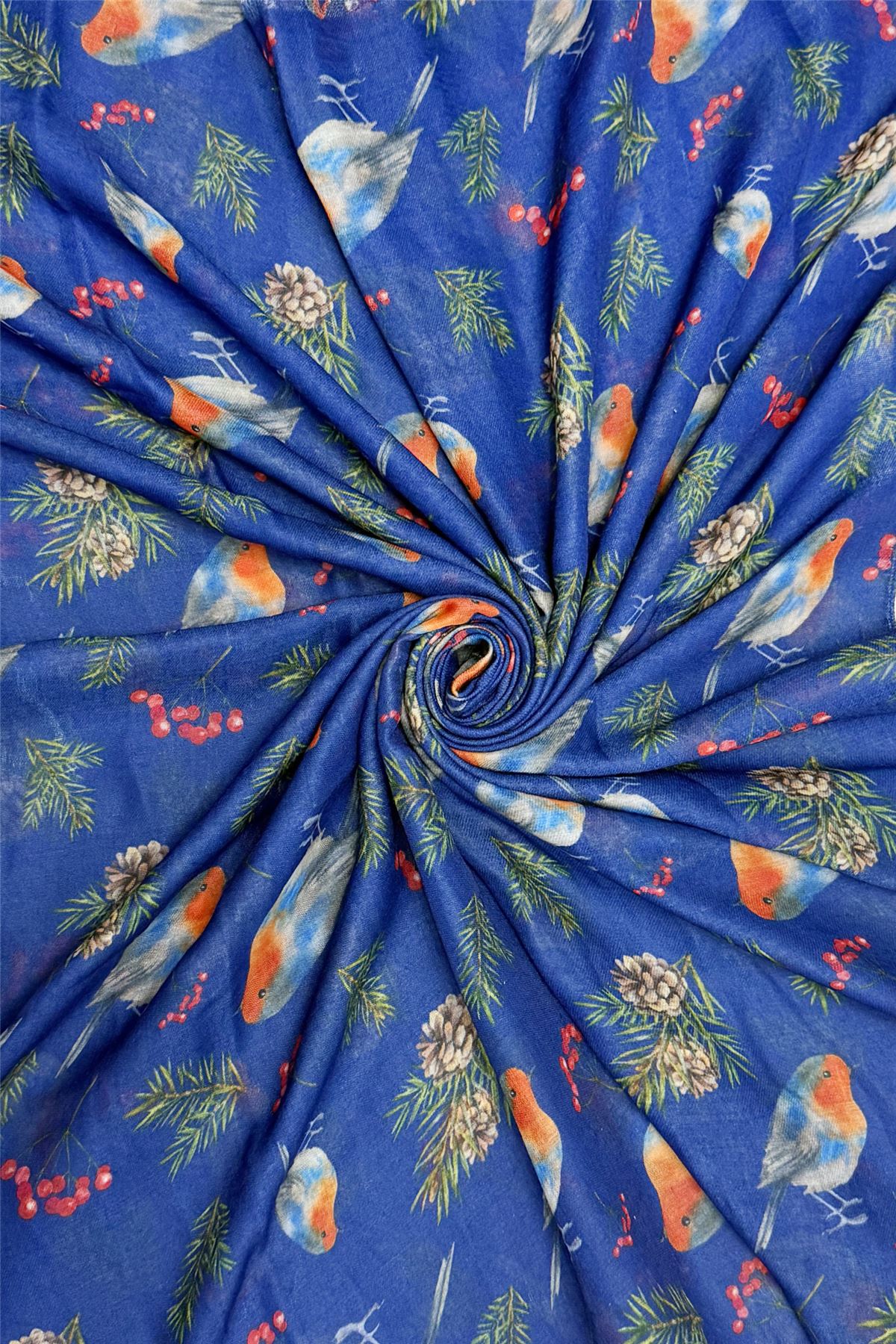Midnight Blue Robin & Winter Berry Scarf