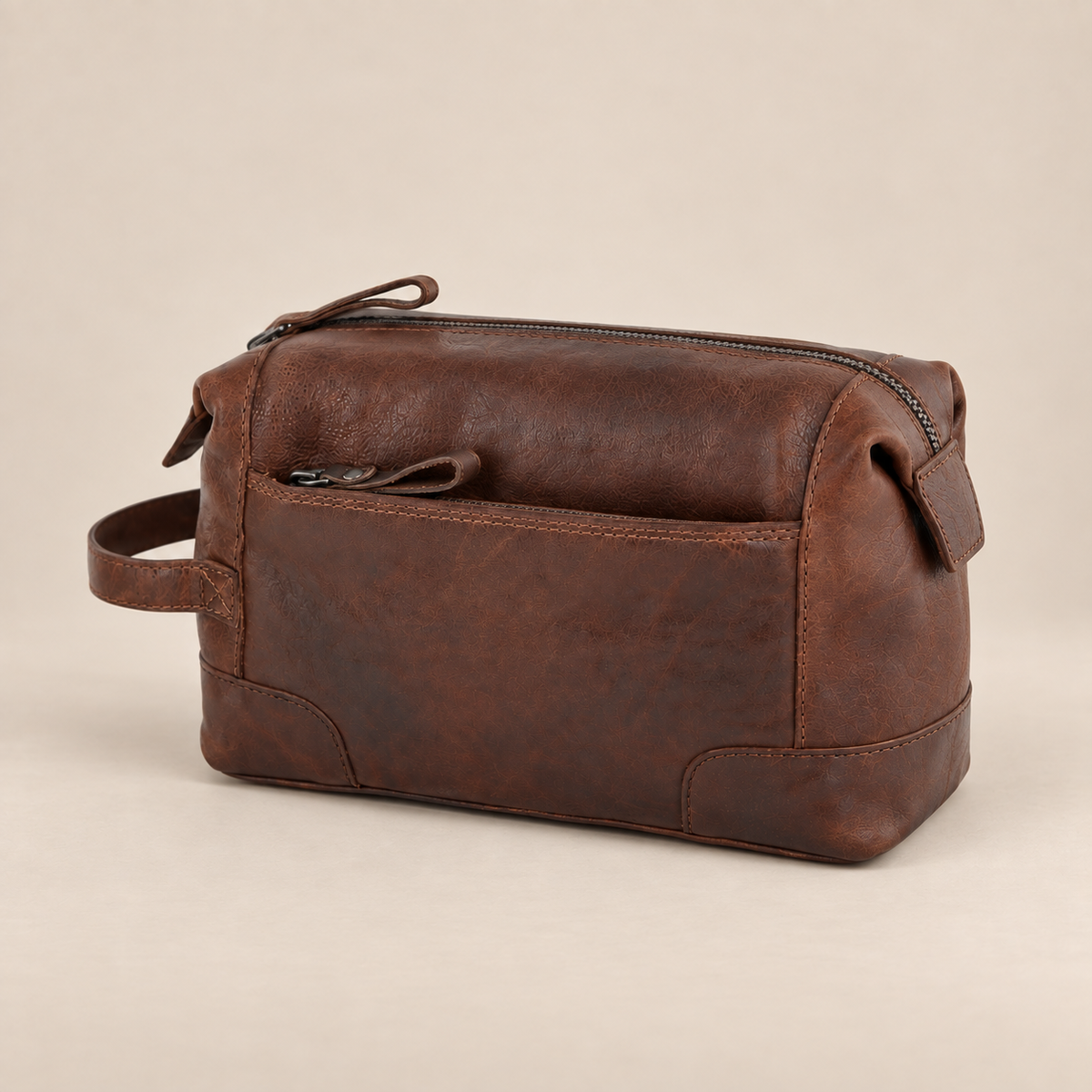 Milled Tan Leather Wash Bag