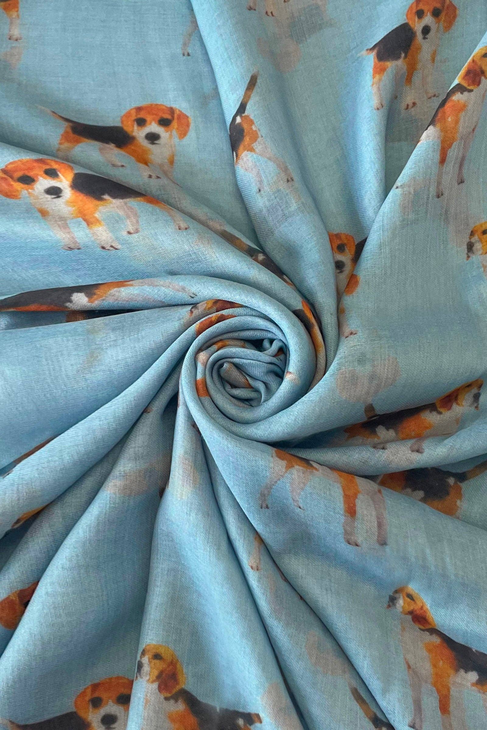 Beagle Dog/Puppy Print Frayed Scarf: Denim