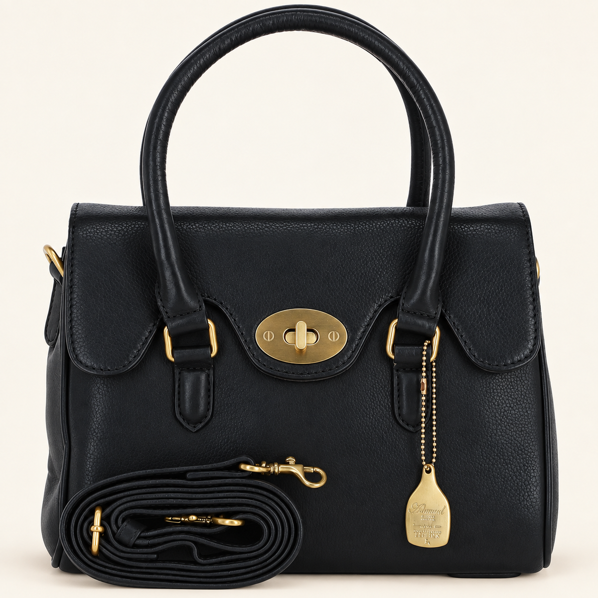 Medium Black Leather Twist Lock Handbag