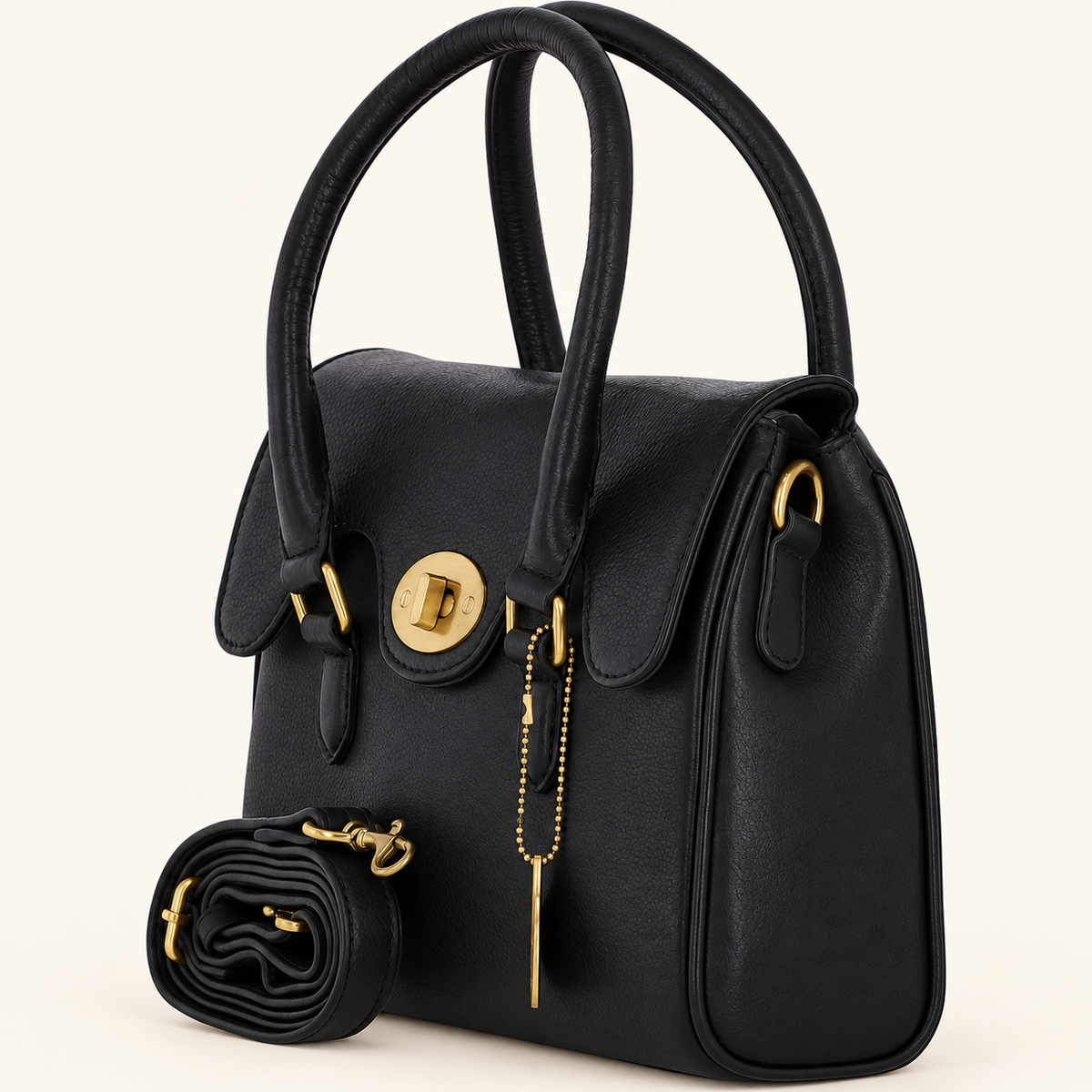 Medium Black Leather Twist Lock Handbag