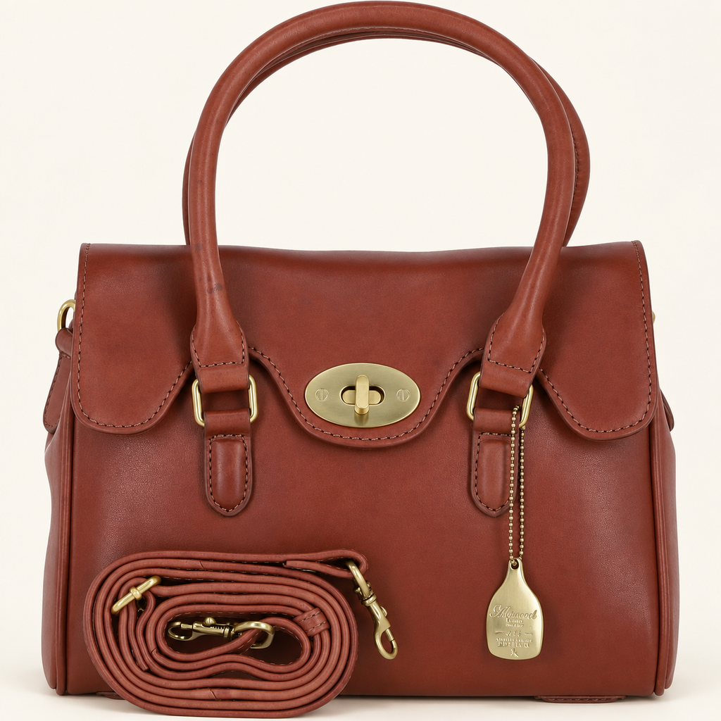 Medium Tan Leather Twist Lock Handbag