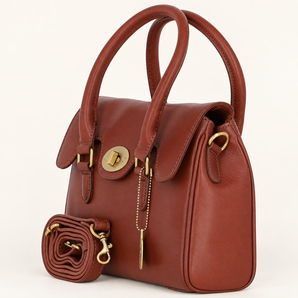 Medium Tan Leather Twist Lock Handbag