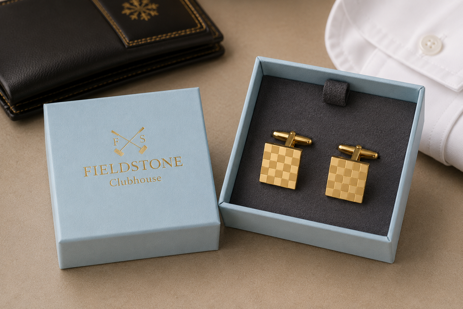 Gold-Tone Chequered Cufflinks