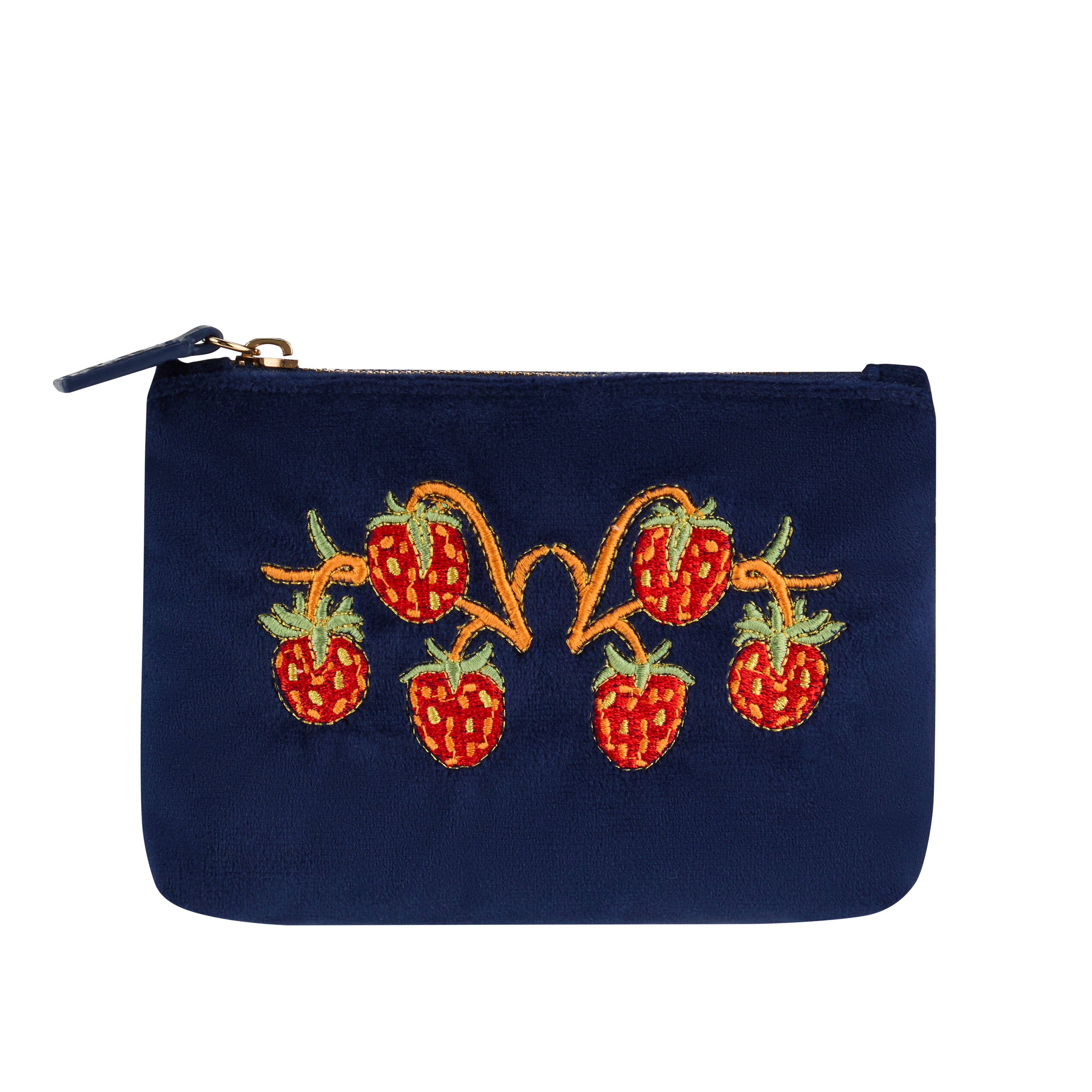 Strawberry Thief Embroidery Velvet Pouch Small (Indigo)