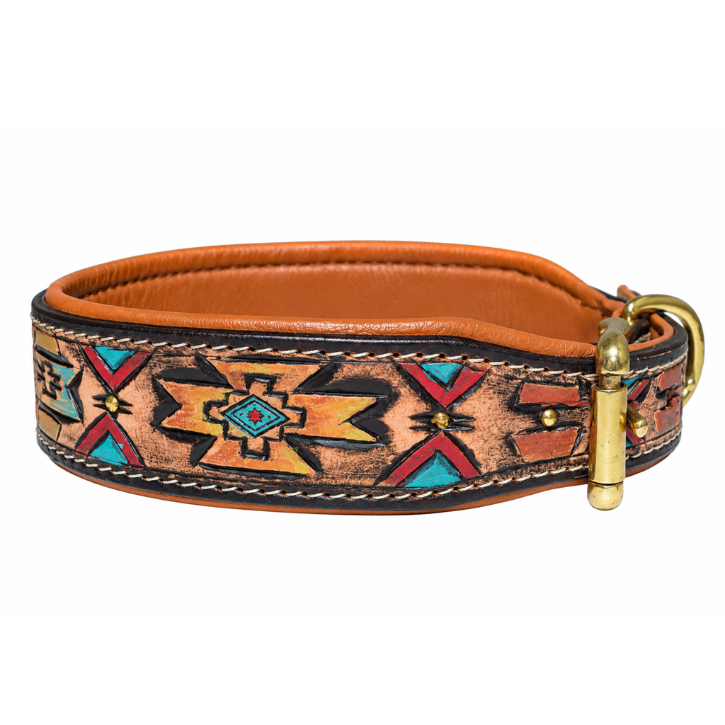 Handcrafted Patterned Leather Dog Collar – Multi