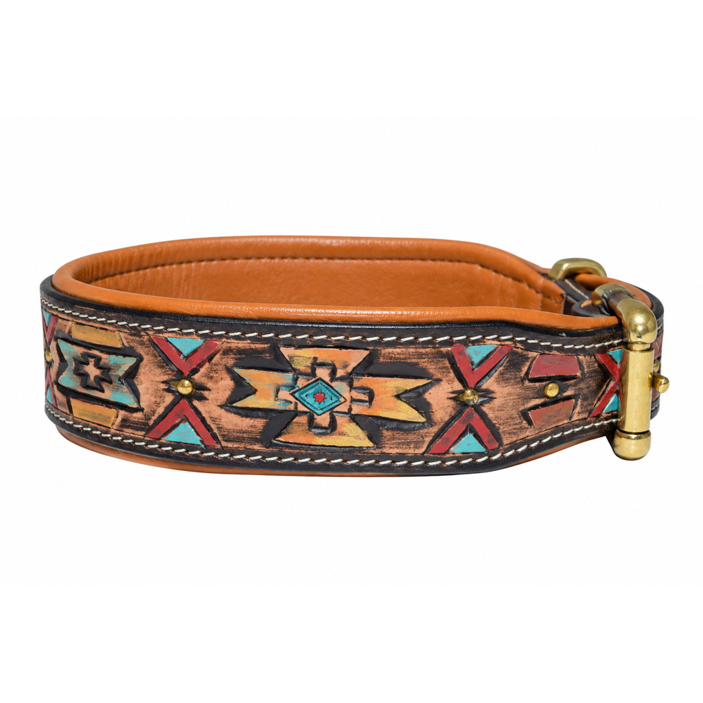 Handcrafted Patterned Leather Dog Collar – Multi