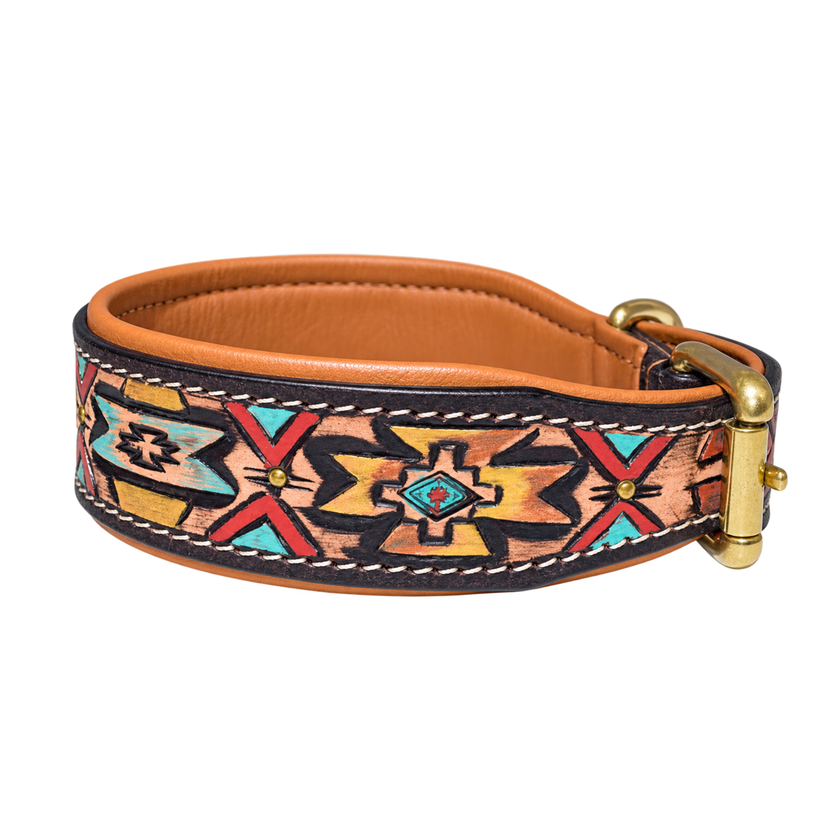 Handcrafted Patterned Leather Dog Collar – Multi