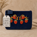Strawberry Thief Embroidery Velvet Pouch Small (Indigo)