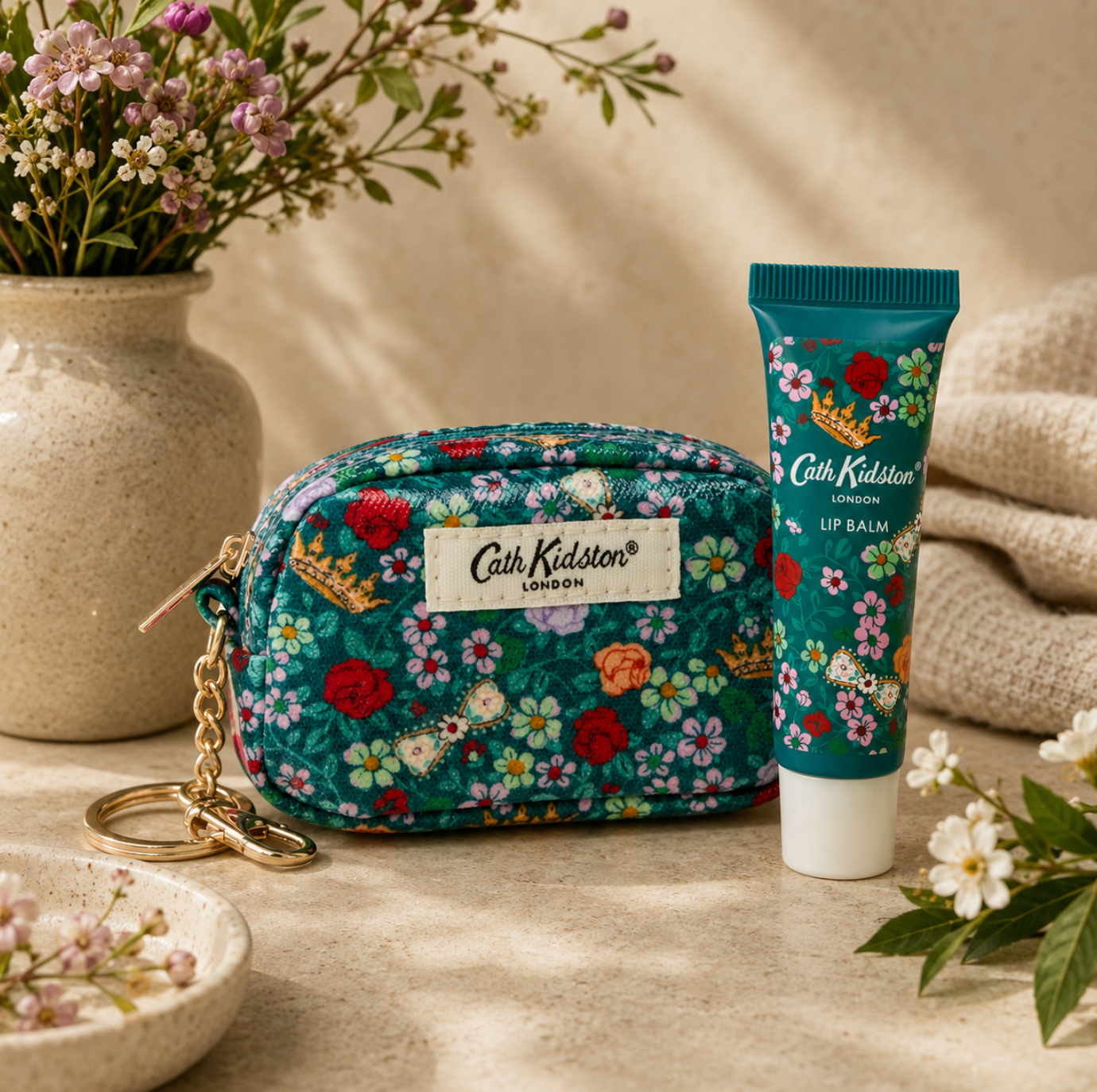 Crown Ditsy Keyring Bag with Lip Balm 10ml