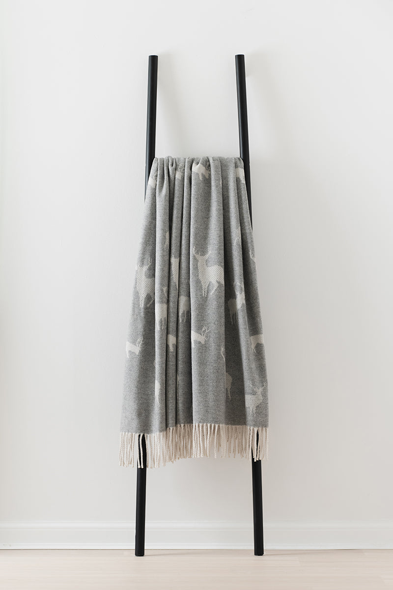 Nature Stag Grey merino lambswool throw by Remony