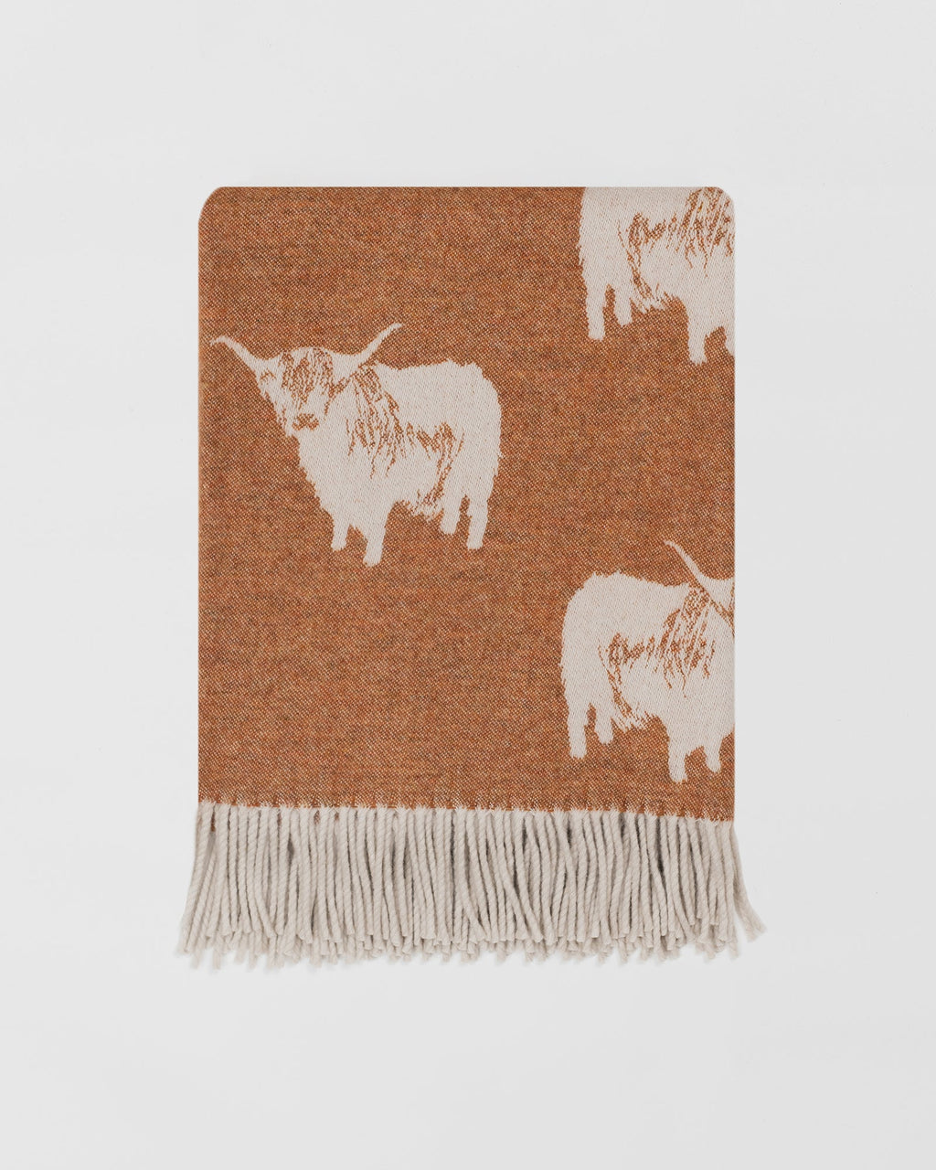 Nature Highland Cow Rust merino lambswool throw by Remony - detail