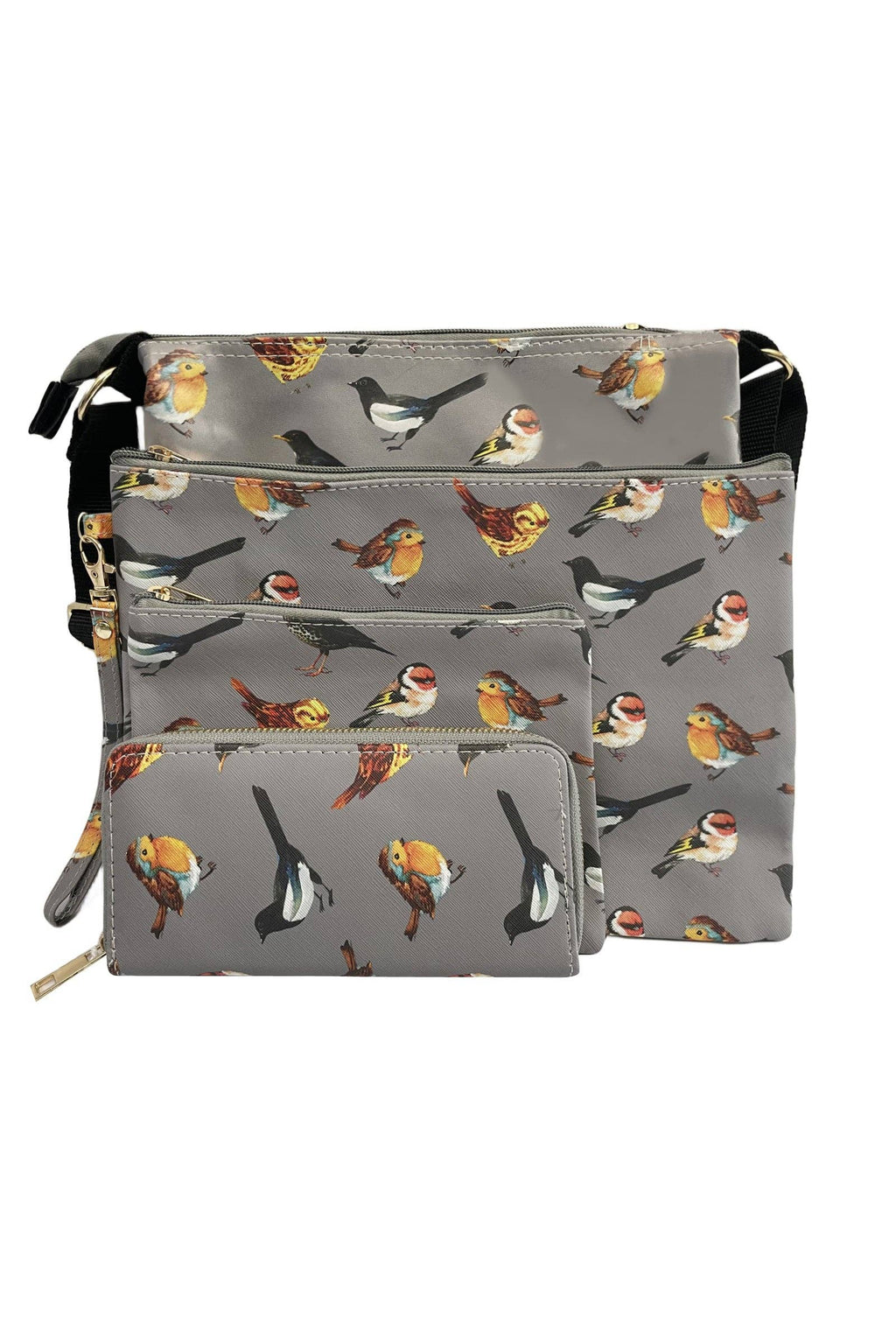 British Wildlife Bird Print Bag Collection - Grey: Cross Body